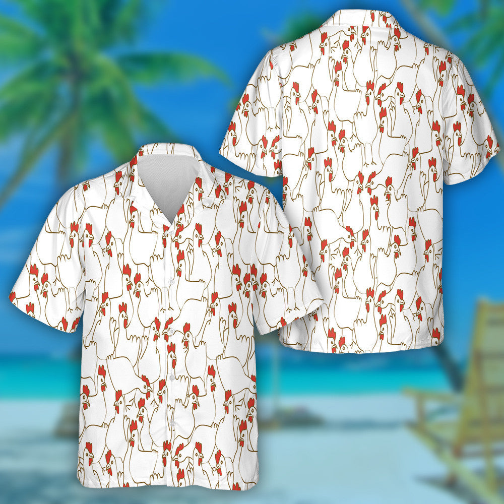 Funny White Chicken Farming With Red Crest Hawaiian Shirt, Hawaiian Shirt Gift, Christmas Gift