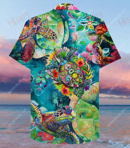Colorful Turtle Unisex Short Sleeve Shirt Hobbies Tropical Shirts Best Hawaiian Shirts Hawaiian Shirts For Men, Hwaiian For Gift