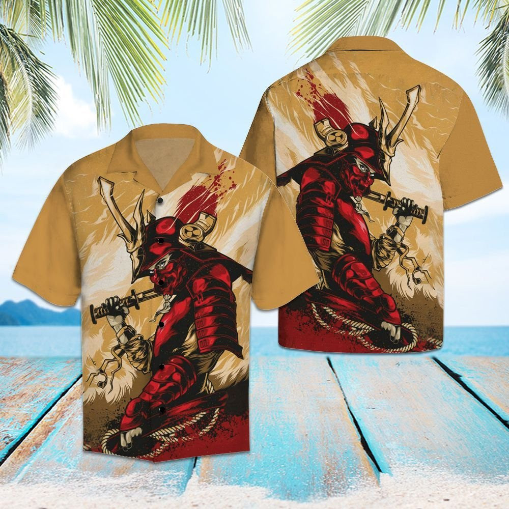 Red Samurai With Sword Design Hawaiian Shirt,Hawaiian Shirt Gift, Christmas Gift
