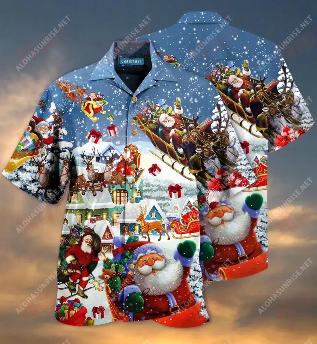 Say Hi From Santa'S Sleigh Short Short Sleeve Shirt Summer Hawaiian T Shirts Custom Hawaiian Shirts Hawaiian Shirt Pattern, Hawaiian Shirt Gift, Christmas Gift