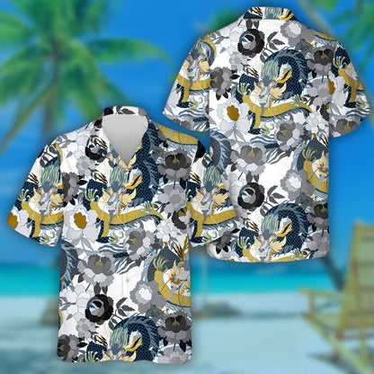 Hand Drawn Fantasy Chinese Dragon And Flowers Hawaiian Shirt, Hawaiian Shirt Gift, Christmas Gift