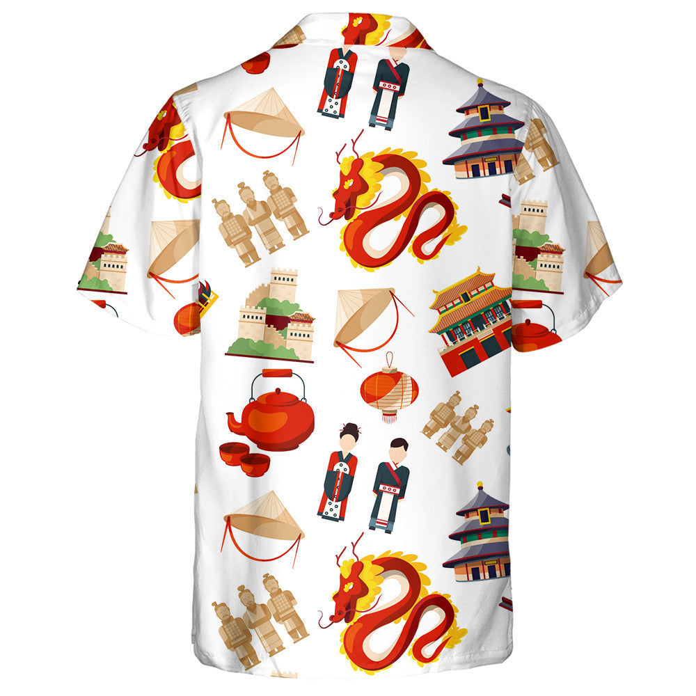 Traditional China Culture Dragon And Building Hawaiian Shirt,Hawaiian Shirt Gift, Christmas Gift