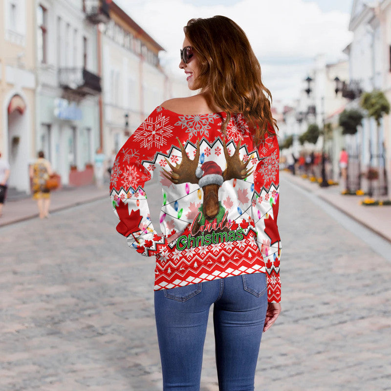 Christmas Moose Canada Women Off Shoulder Sweater, Christmas Ugly Sweater, Christmas Gift, Gift Christmas 2024