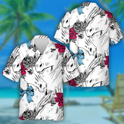 Couple White Horses With Wreath Love Day Hawaiian Shirt, Hawaiian Shirt Gift, Christmas Gift