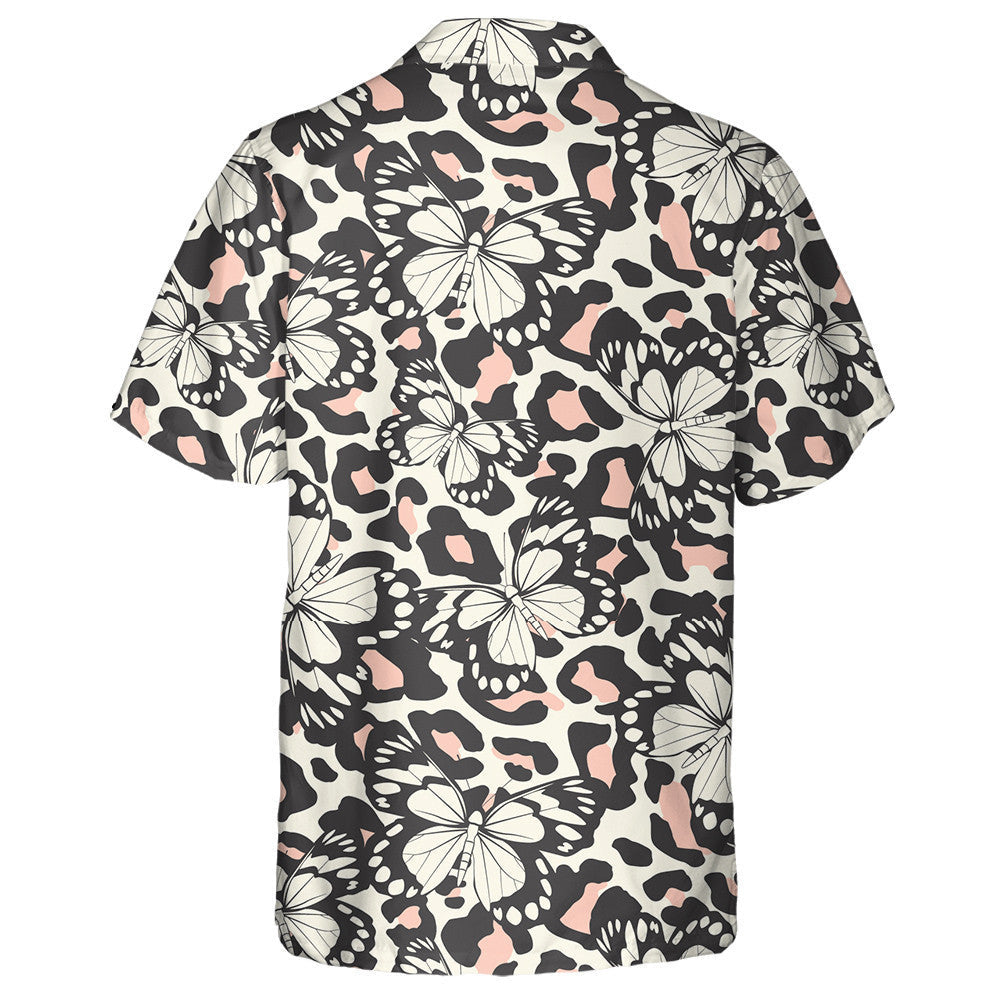 Trendy Animal Motif Butterfly On Leopard Skin Hawaiian Shirt, Hawaiian Shirt Gift, Christmas Gift