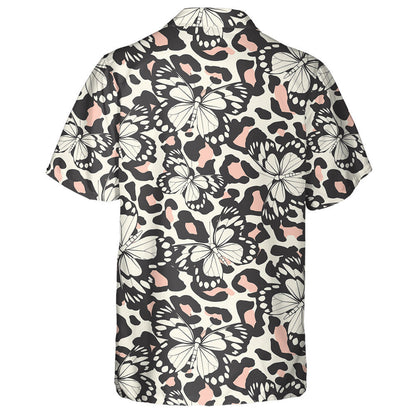 Trendy Animal Motif Butterfly On Leopard Skin Hawaiian Shirt, Hawaiian Shirt Gift, Christmas Gift