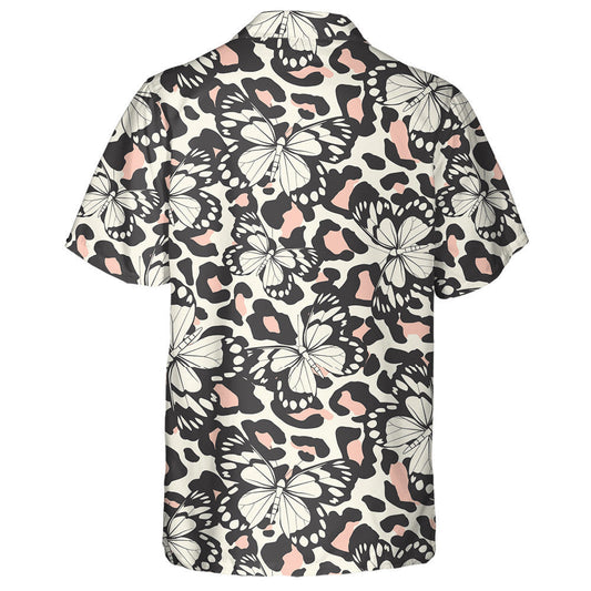 Trendy Animal Motif Butterfly On Leopard Skin Hawaiian Shirt, Hawaiian Shirt Gift, Christmas Gift