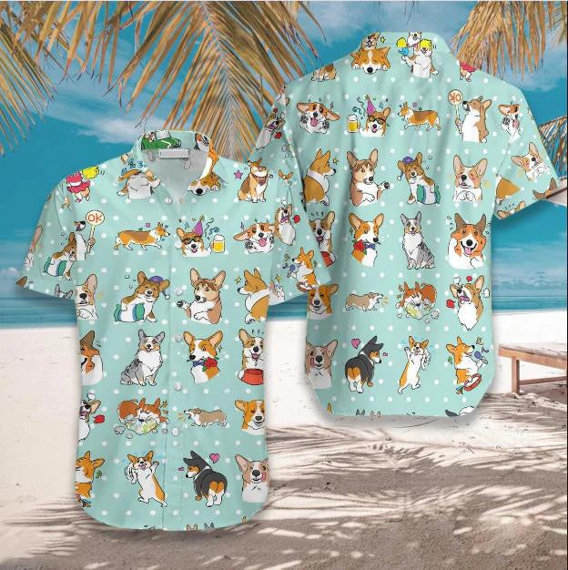 Cartún Cuimhneacháin gleoite na Breatnaise Corgi Patrún Spota Léine Haváís, Bronntanas Léine Haváís, Bronntanas Nollag