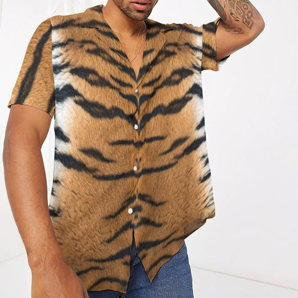 Dearadh Craiceann Tíogair Gearhumans Le Stripes Dubh Léine Haváís, Bronntanas Léine Haváís, Bronntanas Nollag