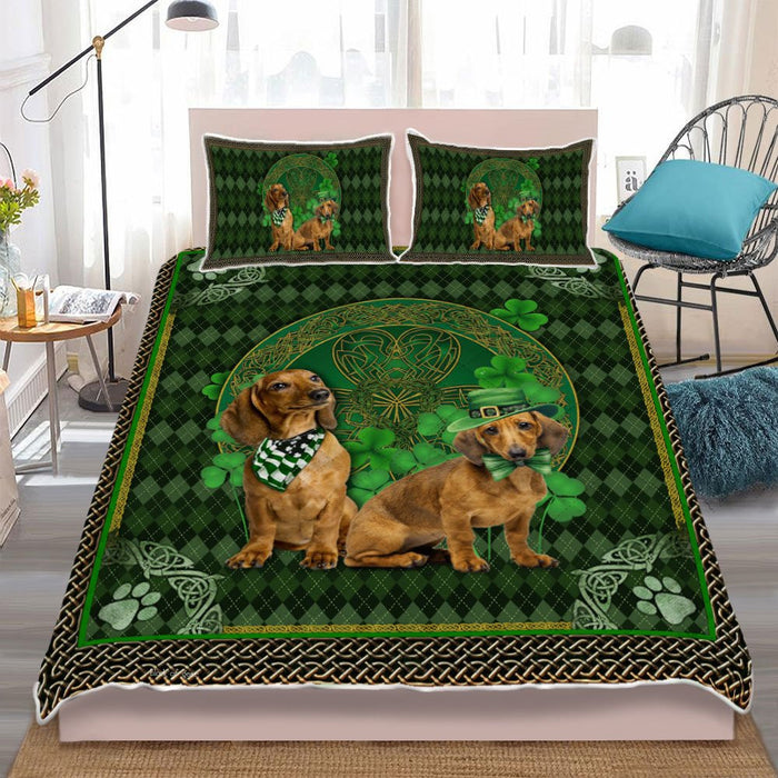 Dachshund Dogs Shamrock Quilt Bedding Set Bedroom Set Bedlinen,Bedding Christmas Gift,Bedding Set Christmas