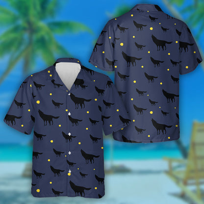 Black Wolf's Shape On Blue Background Hawaiian Shirt, Hawaiian For Gift