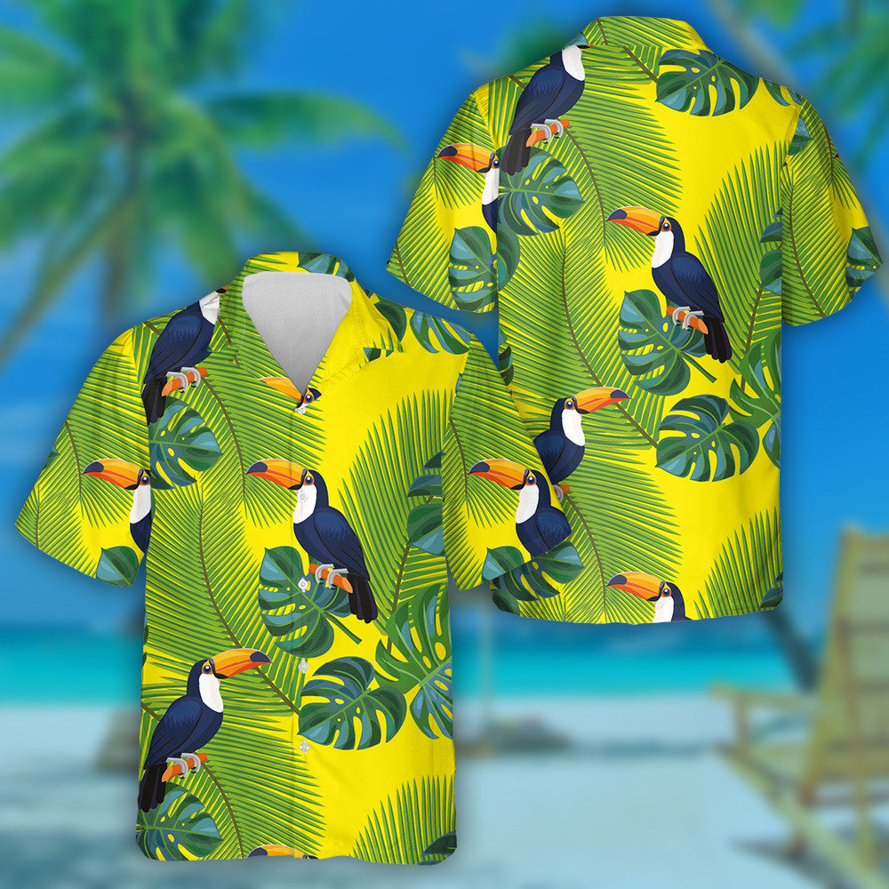 Toucan Birds With Palm And Monstera Leaves Hawaiian Shirt, Hawaiian Shirt Gift, Christmas Gift