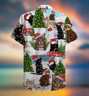 Cute Christmas Cats With Tree And Candy Hawaiian Shirt, Hawaiian Shirt Gift, Christmas Gift