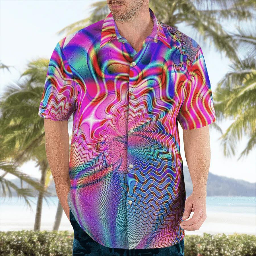 Colorful Psychedelic Illusion Pattern Hawaiian Shirt, Hawaiian For Gift