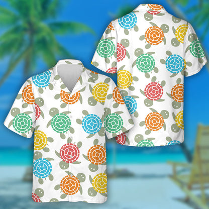 Cartoon Retro Colorful Turtle Marine Underwater Hawaiian Shirt, Hawaiian Shirt Gift, Christmas Gift