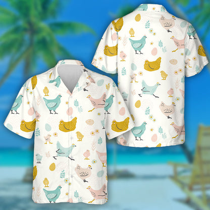 Colorful Chicken And Hen In Different Poses Hawaiian Shirt, Hawaiian Shirt Gift, Christmas Gift