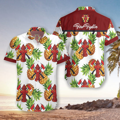 Brave Firefighter Pineapple Seamless Design Hawaiian Shirt, Hawaiian For Gift