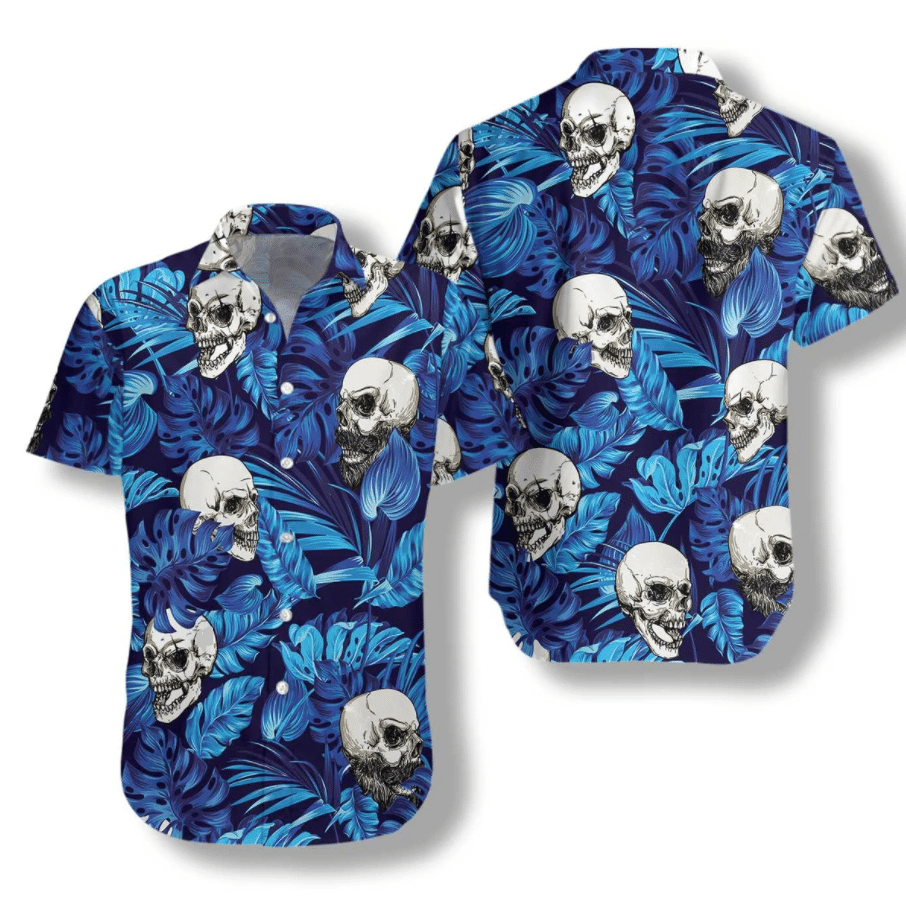 Bláthanna Gorm Trópaiceacha Samhraidh Agus Patrún Skull Léine Haváís, Bronntanas Léine Haváís, Bronntanas Nollag