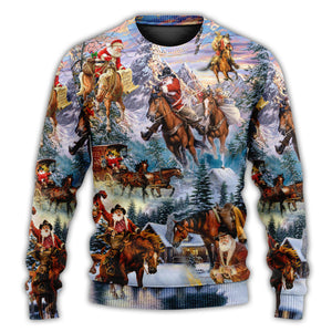 Christmas Santa Claus Riding Horse Snow Mountain Art Style Ugly Christmas Sweater, Christmas Gift, Gift Christmas 2024