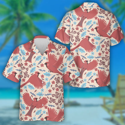 Cairdinéal Dearg Agus Bláth le Duilleoga Ar Léine Bán Haváís, Bronntanas Léine Haváíais, Bronntanas Nollag