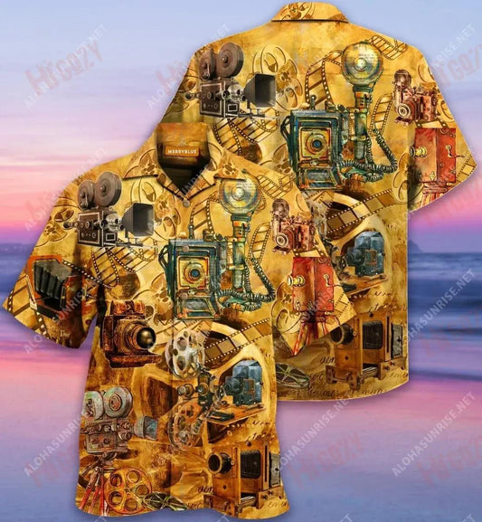 Ceamaraí Vintage Unisex Léine Haváís Caitheamh aimsire Muinchille Gearr Léinte Haváís Saincheaptha Léinte haváíais d'Fhir, Bronntanas Léine Haváís, Bronntanas Nollag