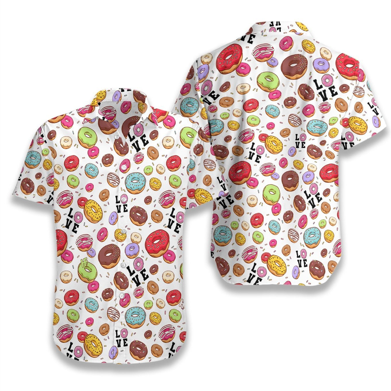 I Love Colorful Donut White Background Pattern Hawaiian Shirt, Hawaiian Shirt Gift, Christmas Gift