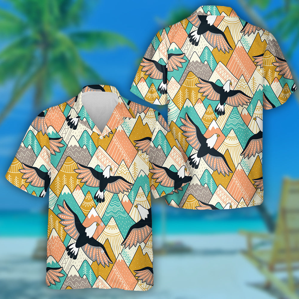 Beautiful Flying Eagles In Colorful Mountains Hawaiian Shirt, Hawaiian For Gift