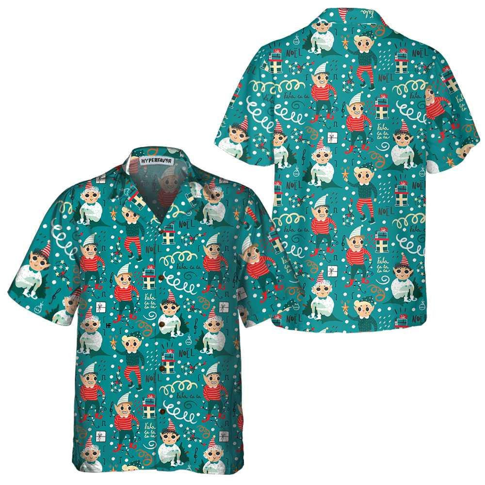 Playful Christmas Elves Funny Cartoon Elements Hawaiian Shirt,Hawaiian Shirt Gift, Christmas Gift