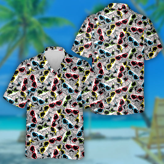 Spéaclaí Gréine Cruthaithe Aghaidh Bulldog agus Croí Léine Haváís, haváís le haghaidh bronntanais