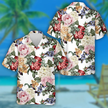 Brainse Bláthanna Dathúla Rósanna Uiscedhath Ar Chúlra Bán Léine Haváís, Bronntanas Léine Haváís, Bronntanas Nollag