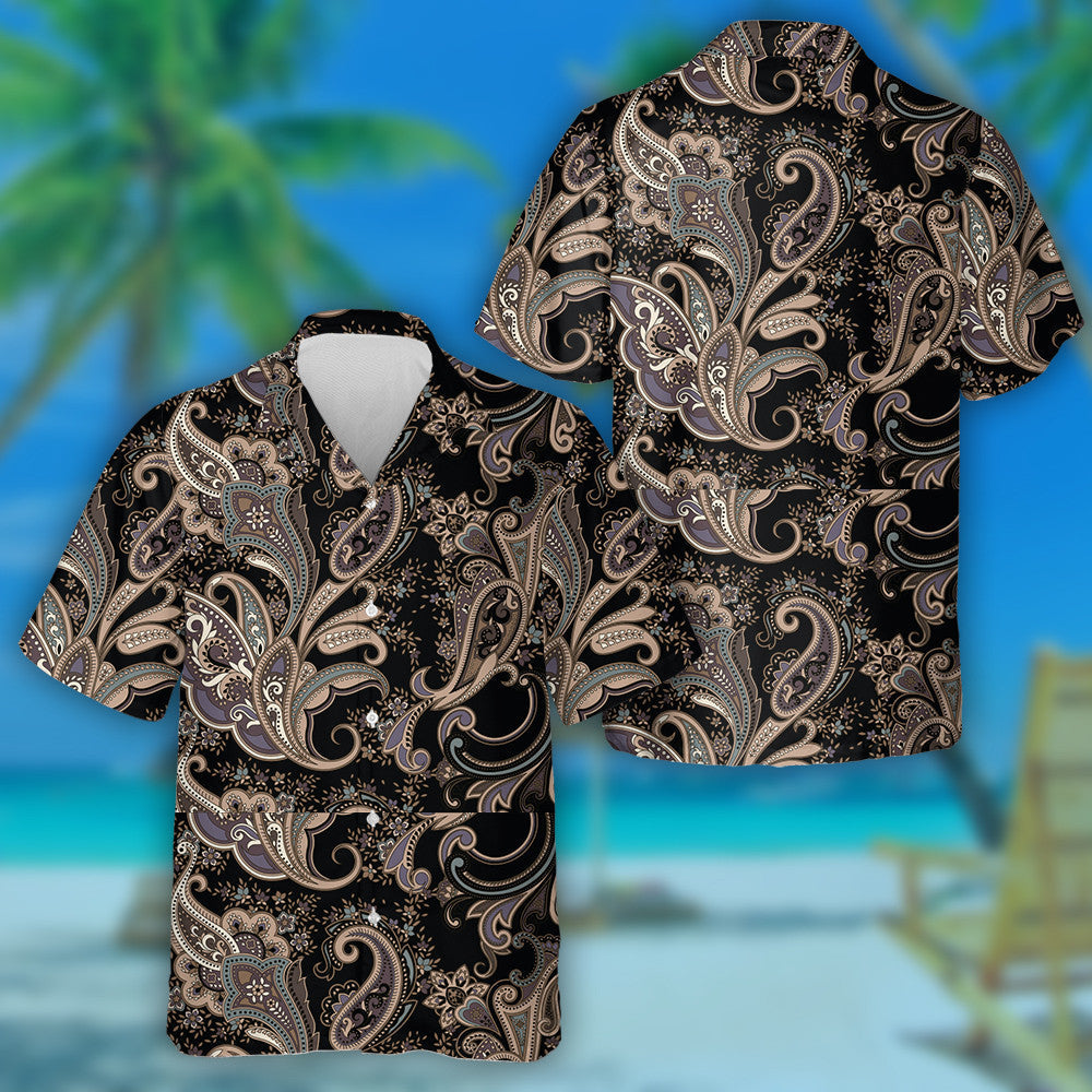 Bláth iontach Traidisiúnta Paisley Ar Dhearadh Dubh Léine Haváís, Bronntanas Léine Haváíais, Bronntanas Nollag