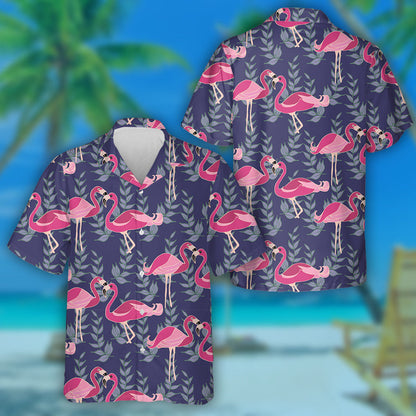 Couple Flamingo With Exotic Tropical Leaves Hawaiian Shirt,Hawaiian Shirt Gift, Christmas Gift