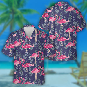 Couple Flamingo With Exotic Tropical Leaves Hawaiian Shirt,Hawaiian Shirt Gift, Christmas Gift