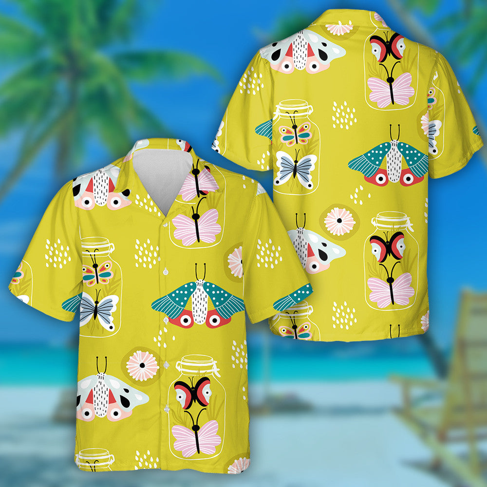 Theme Decorative Flowers And Butterflies In Jars Hawaiian Shirt, Hawaiian Shirt Gift, Christmas Gift