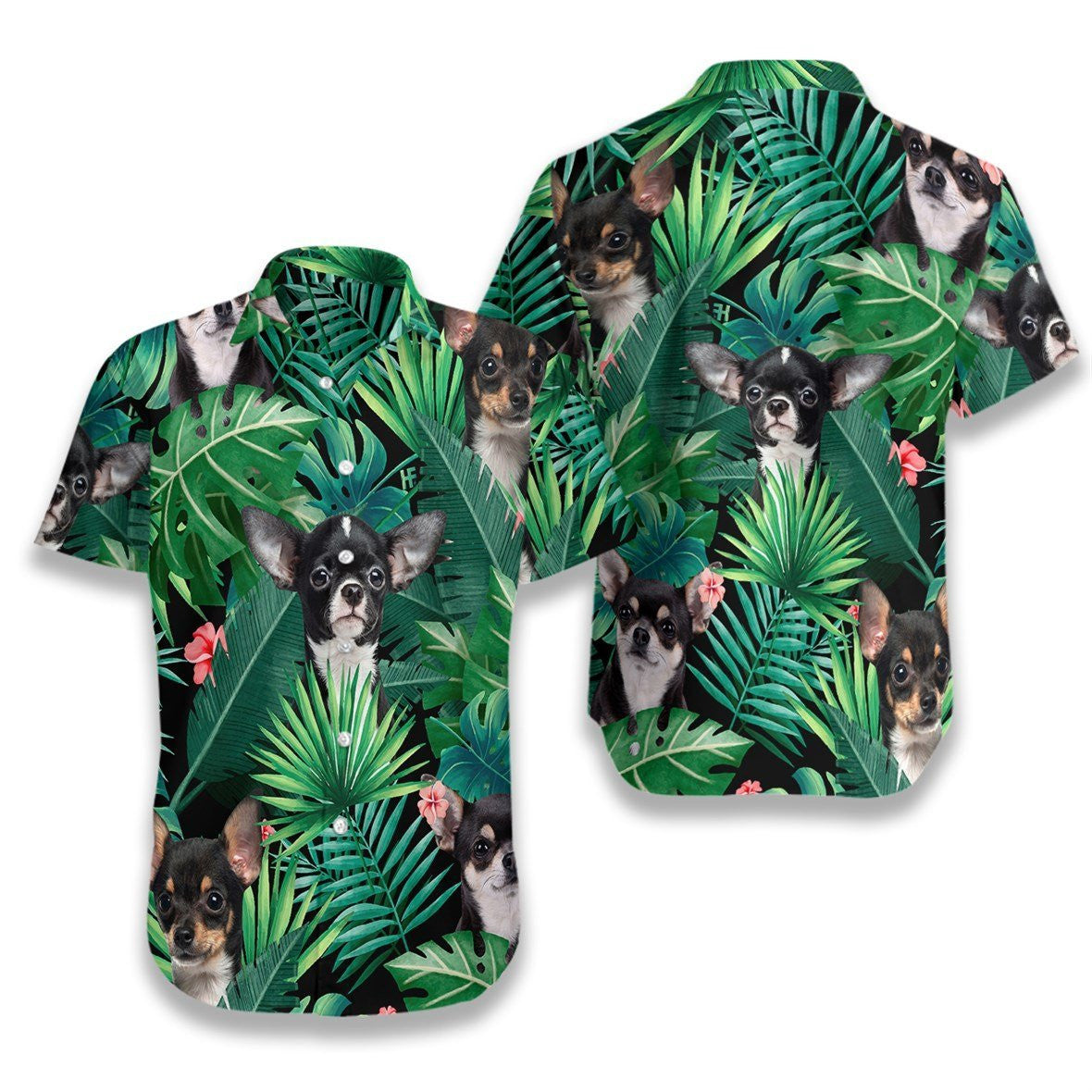 Tropical Black Chihuahua Dog Pattern Hawaiian Shirt,Hawaiian Shirt Gift, Christmas Gift
