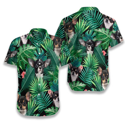 Tropical Black Chihuahua Dog Pattern Hawaiian Shirt,Hawaiian Shirt Gift, Christmas Gift