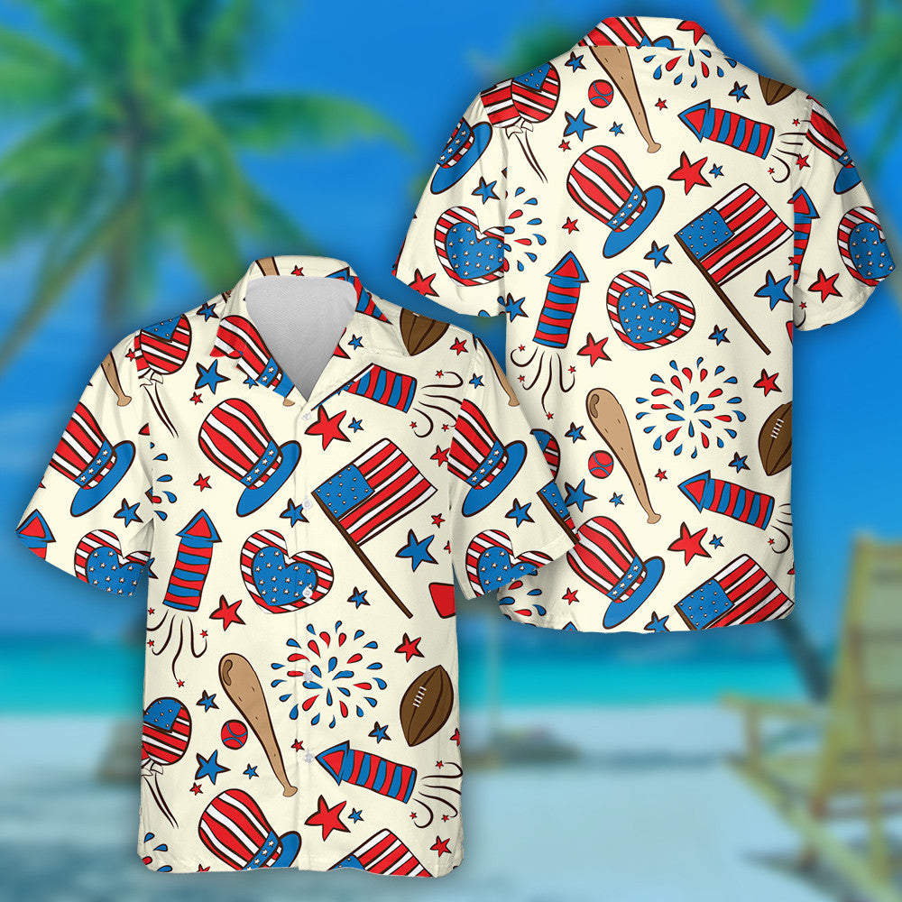 Sporty American Football Stuff With Independence Day Icons Hawaiian Shirt, Hawaiian Shirt Gift, Christmas Gift