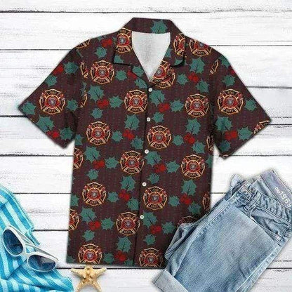 Cool Christmas Firefighter Logo Design Hawaiian Shirt,Hawaiian Shirt Gift, Christmas Gift