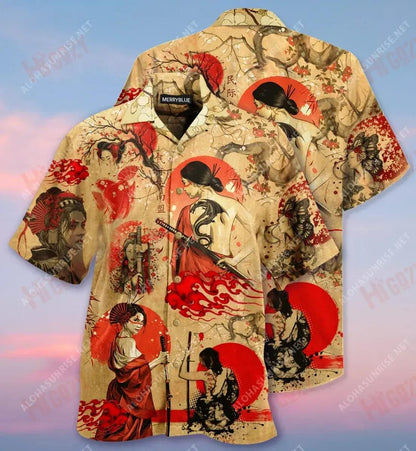 Léine Muinchille Gearr Samurai Cailín Unisex Caitheamh aimsire Léinte Haváíais is Fearr Patrún Léine Haváís, Bronntanas Léine Haváís, Bronntanas Nollag