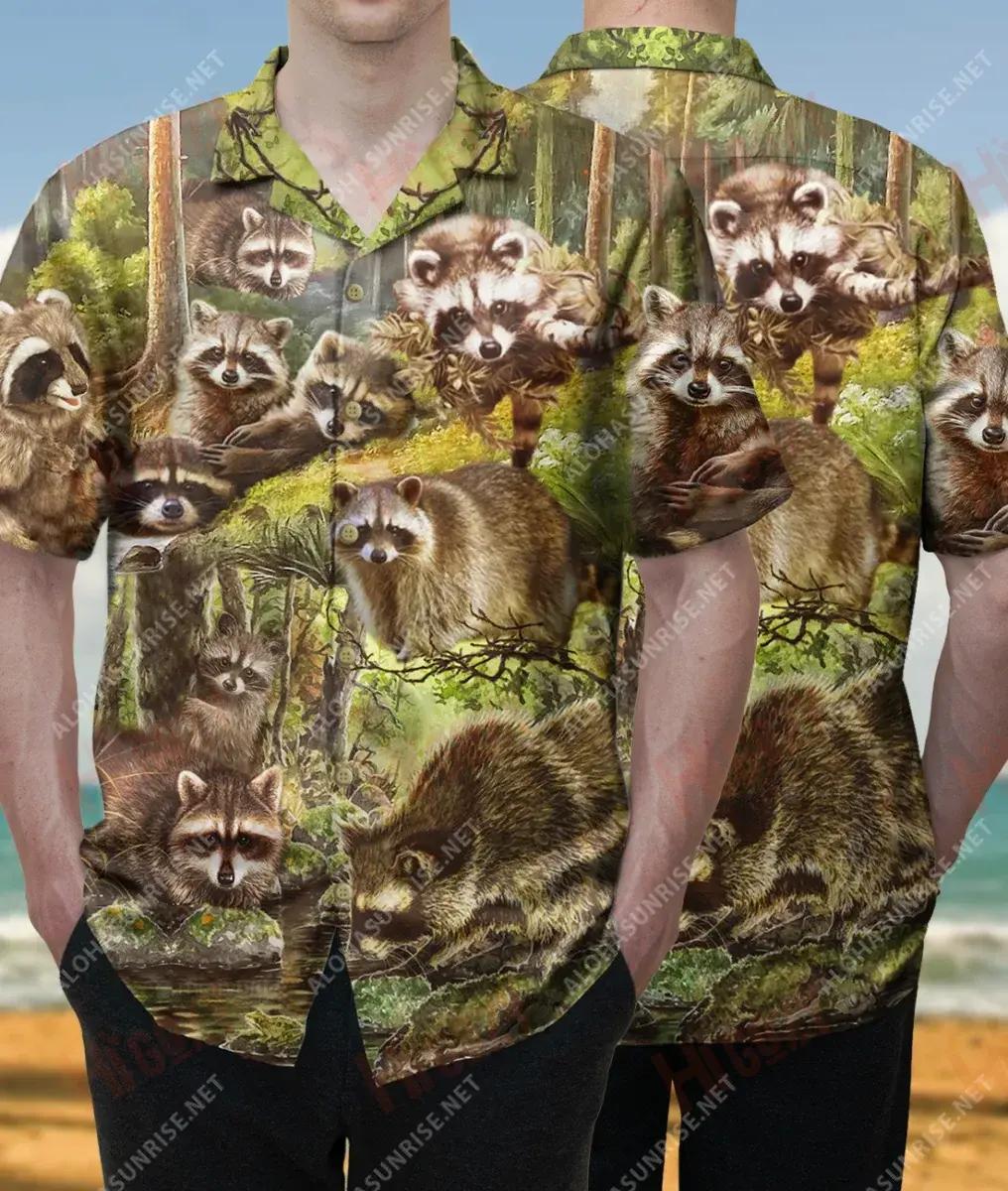 Is Ainmhí Spioradálta Raccon Léine Ghearr Muinchille Unisex Léinte T an tSamhraidh Léinte Craicne Haváís Léinte haváíais do Mhná, Bronntanas Léine Haváís, Bronntanas Nollag