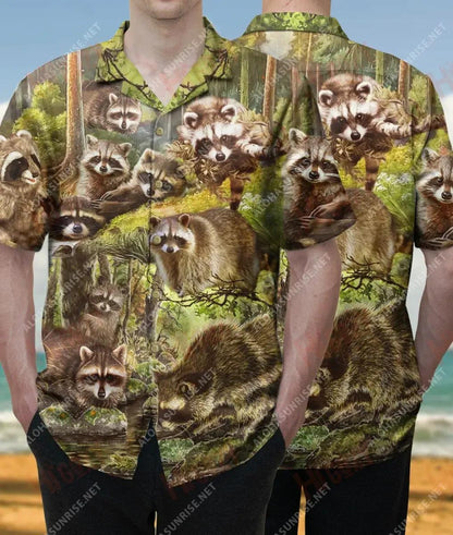 Is Ainmhí Spioradálta Raccon Léine Ghearr Muinchille Unisex Léinte T an tSamhraidh Léinte Craicne Haváís Léinte haváíais do Mhná, Bronntanas Léine Haváís, Bronntanas Nollag