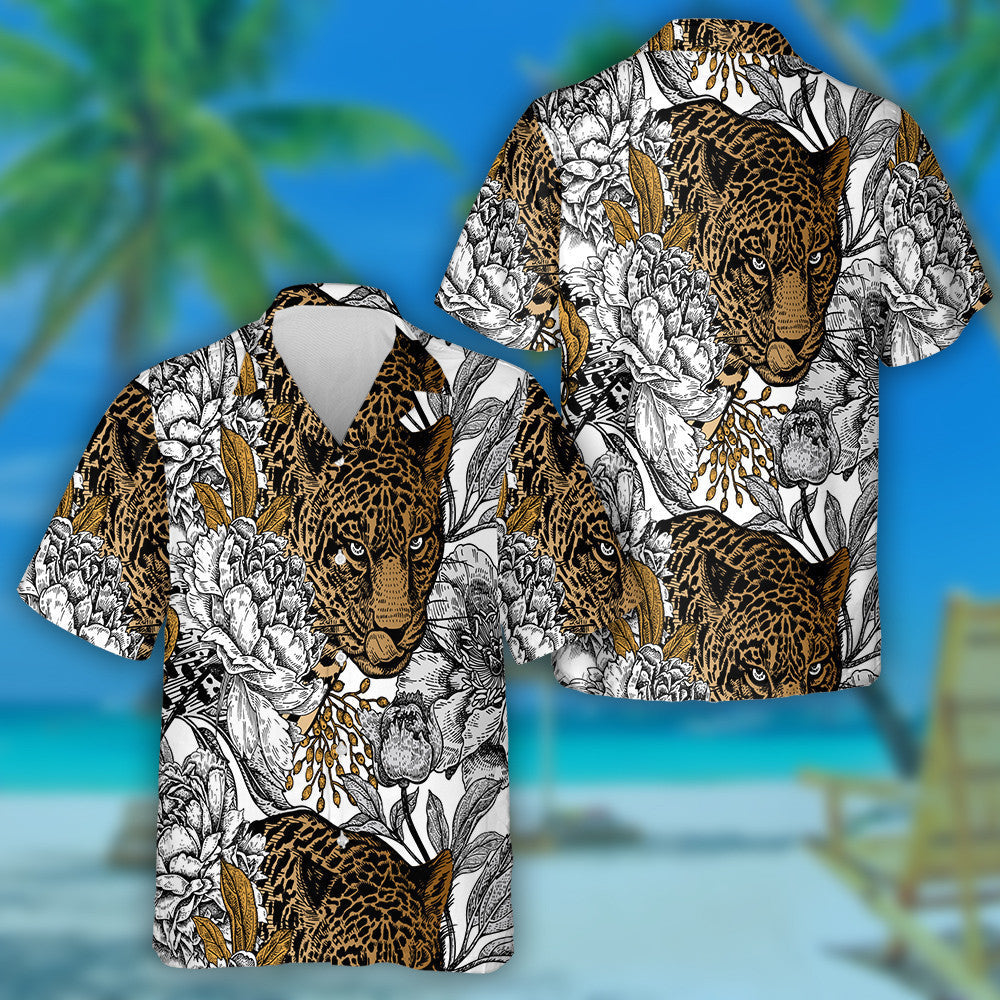 Leopard And Peonies With Animals Garden Flowers Hawaiian Shirt, Hawaiian Shirt Gift, Christmas Gift