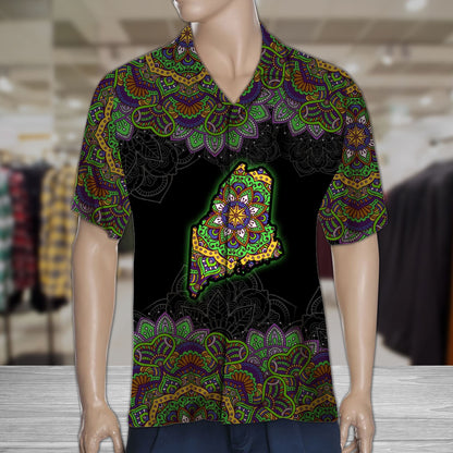 Beautiful Maine Flag With Mandala Flowers Hawaiian Shirt, Hawaiian For Gift