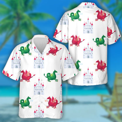 Picture Of A Fairytale Castle And Dragon Hawaiian Shirt,Hawaiian Shirt Gift, Christmas Gift