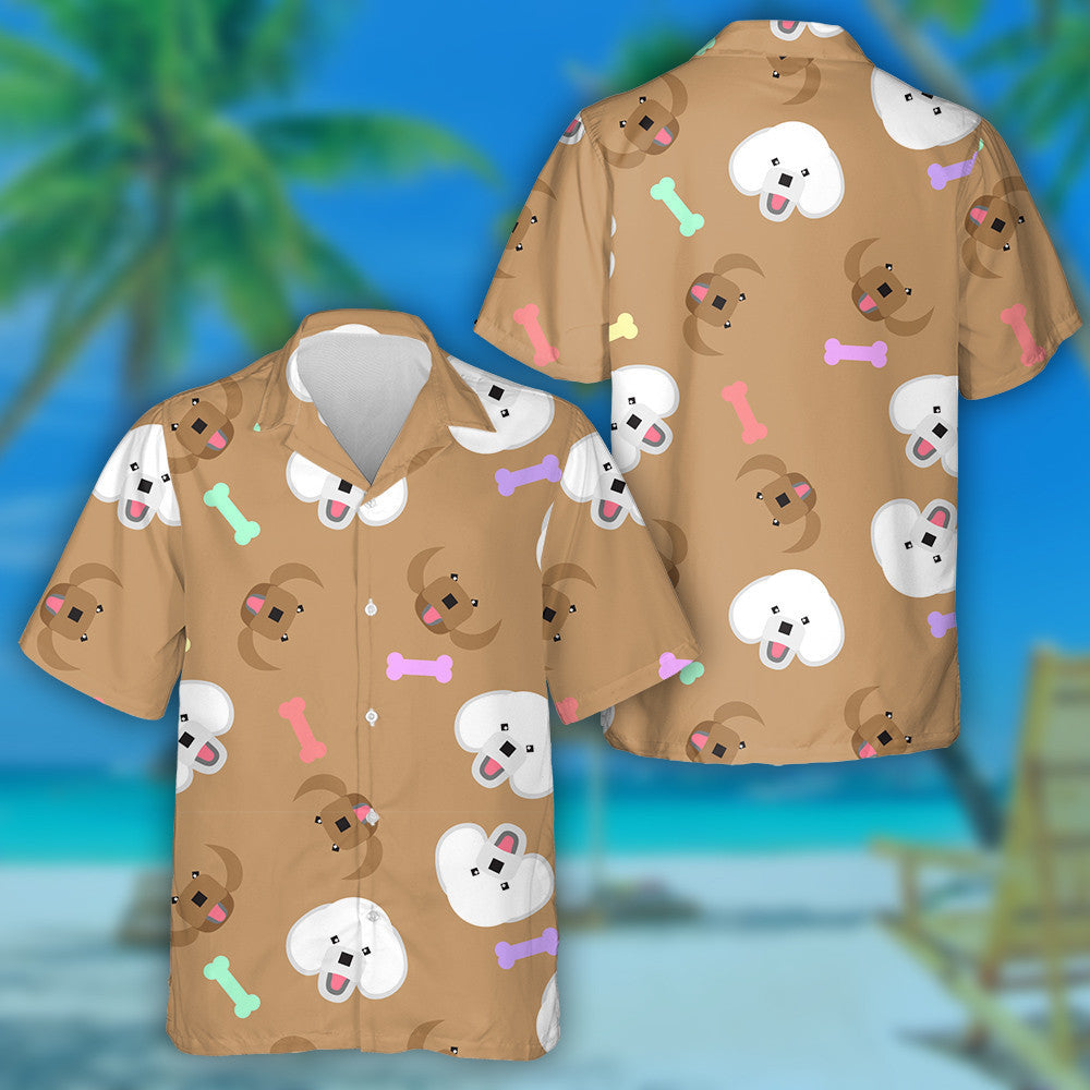 Deilbhíní Cartún Madra agus Cnámh Poodle Ar Léine Haváis Donn, Bronntanas Léine Haváíais, Bronntanas Nollag