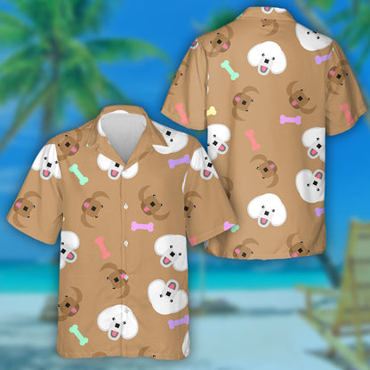 Deilbhíní Cartún Madra agus Cnámh Poodle Ar Léine Haváis Donn, Bronntanas Léine Haváíais, Bronntanas Nollag