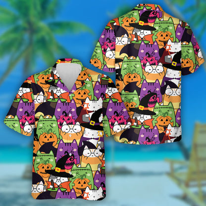 Cartoon Animals Kawaii Cat Costume For Halloween Hawaiian Shirt, Hawaiian Shirt Gift, Christmas Gift