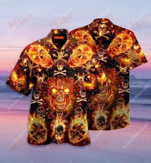 Flaming Skulls Unisex Short Sleeve Shirt Summer Aloha Shirt Tactical Hawaiian Shirt Funny Hawaiian Shirts_ Hawaiian Shirt Gift, Christmas Gift