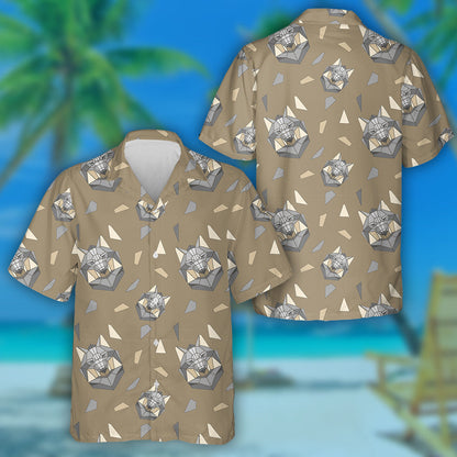 Polygonal Wolf Of Triangles In Gray And Brown Hawaiian Shirt, Hawaiian Shirt Gift, Christmas Gift