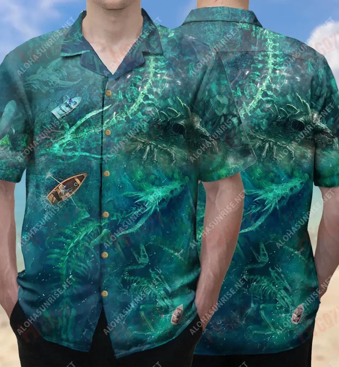 Cnámha Dragon Faoi Uisce Léine Haváí Unisex Laethanta Saoire Muinchille Gearr Léinte Haváís is Fearr Léinte haváíais d'Fhir, Bronntanas Léine Haváís, Bronntanas Nollag